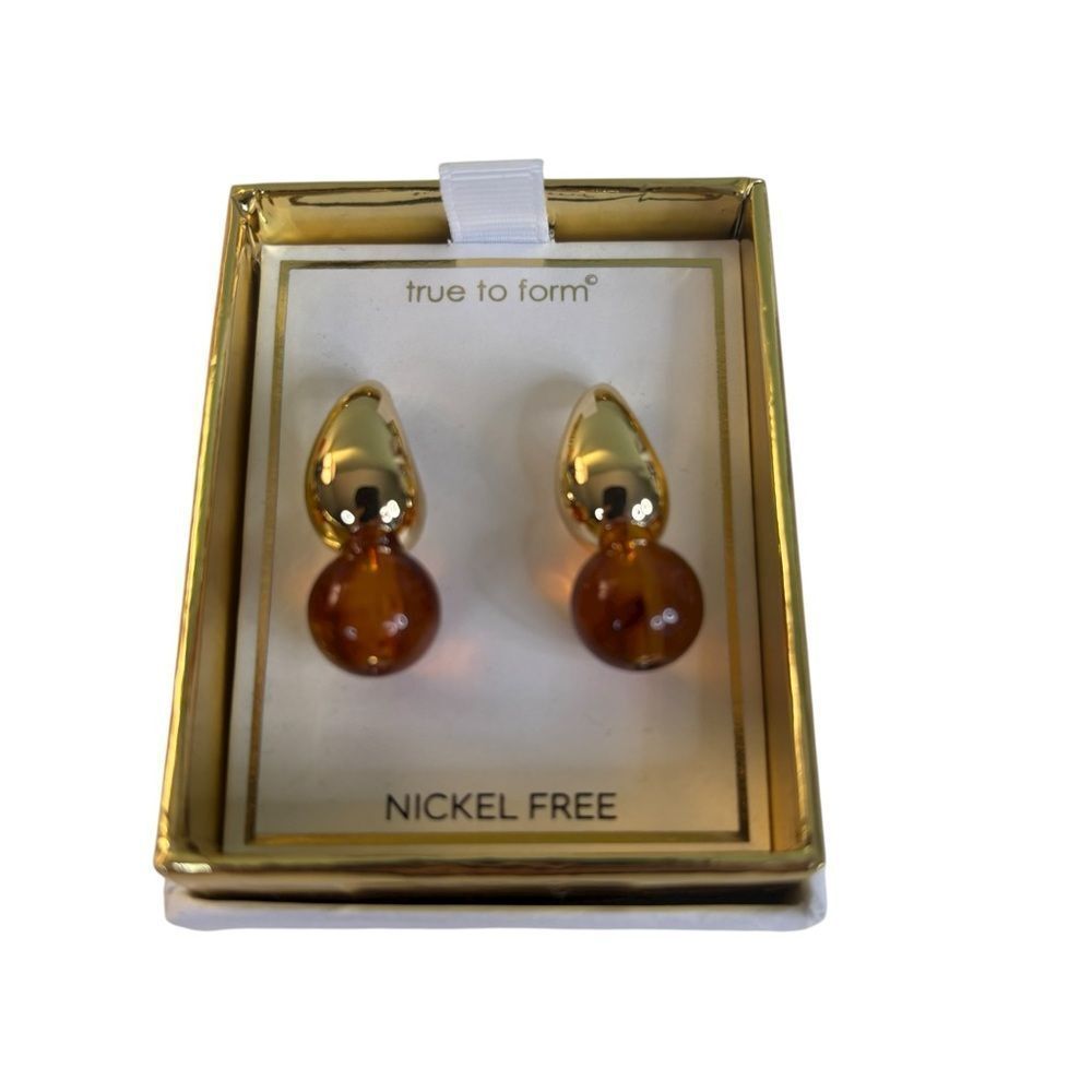 Elegant Bright Gold Tone Amber Colored Earrings 32$